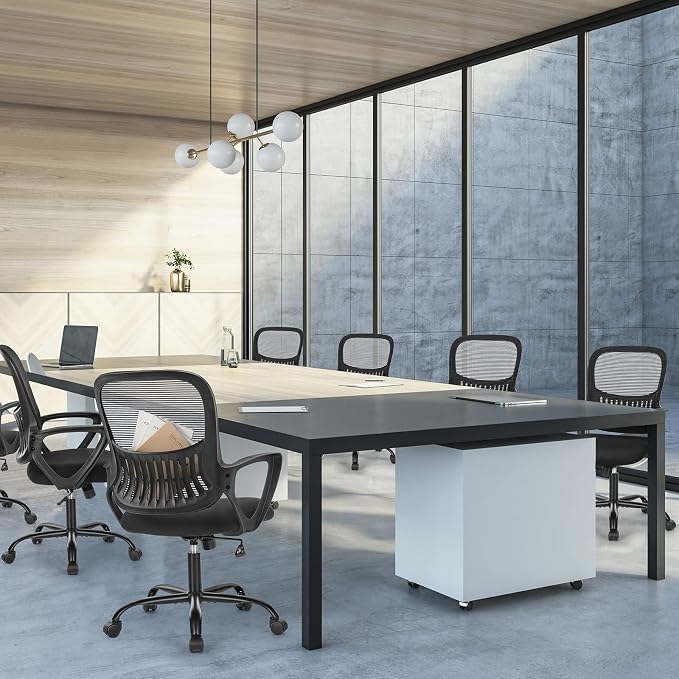 Sweetcrispy Home Office Managerial Executive Chair with Ergonomic Design, Mid-Back Mesh 360ยฐ Swivel, Comfortable Lumbar Support, Comfy Arms for Bedroom,Study,Student, Black