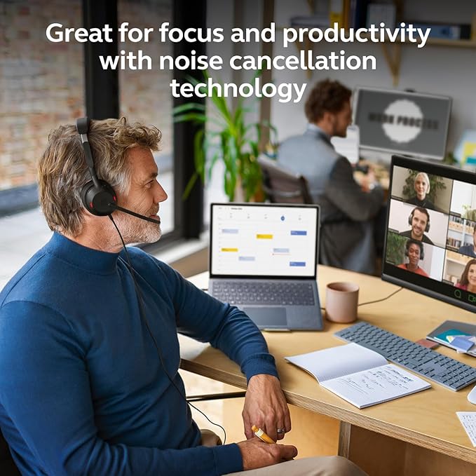 Jabra Evolve2 50 Wired Single-Ear Headset - Noise Cancelling Headphones, Bluetooth Headset for Work with Noise Cancelling Microphones, Goes with Online Meeting Platforms Like Microsoft Teams, Black