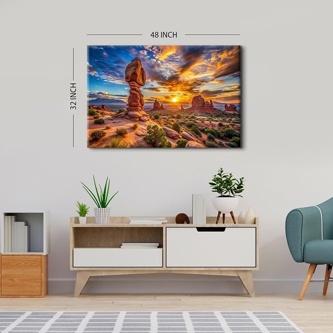 Large Desert Mountain Wall Art for Bedroom Nature Sunset Wall Decor Moab Utah Arches National Parks Picture Canvas Prints Western Art Balanced Rock Landscape Painting Artwork Bedroom Decoration 32x48"