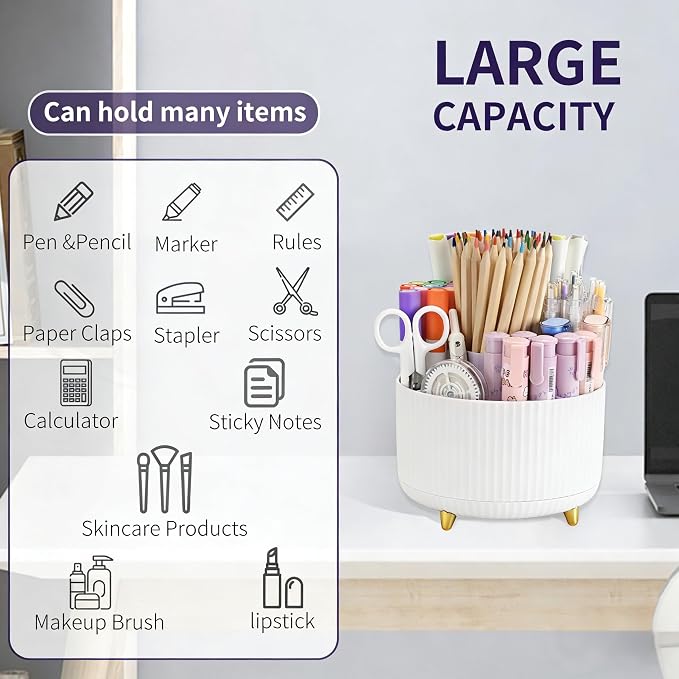 Camelmother 360°Rotating Pen&Pencil Holder For Desk With 5Slots Cute Office | Spacious Beautiful & Durable For Teachers Students Workers Easy Storage for Pens Stationery