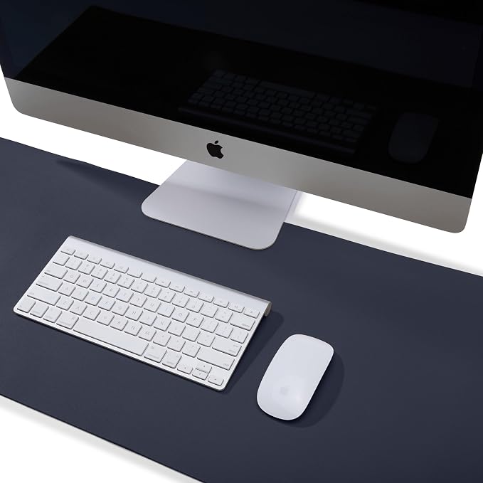 Premium Midnight Blue Extra Long Modern Desk Pad, Fits Laptop or Monitor, Keyboard and Mouse, Made with Italian Leather