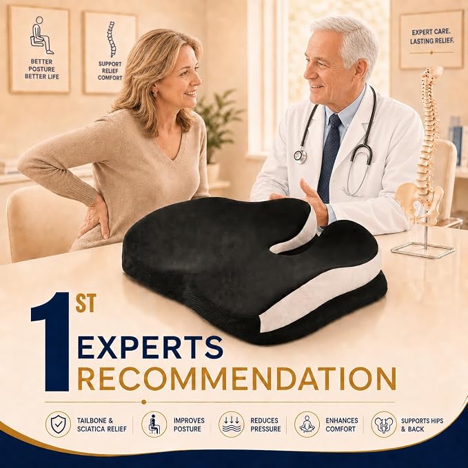 Seat Cushions for Office Chairs Wheelchair Cushion for Long Sitting Back Pain,Memory Foam Seat Car Computer Desk Chair Cushion,Coccyx Cushion for Tailbone Pain Relief Cushion Office Chair Black
