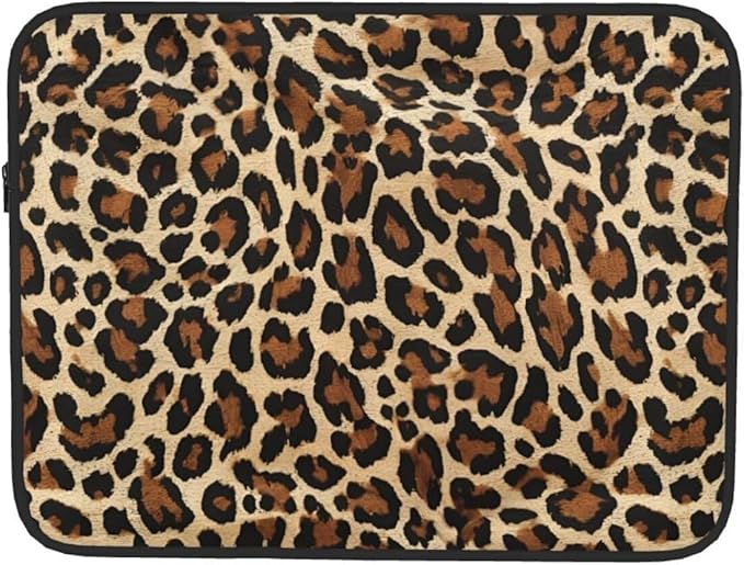 Brown Leopard Print Laptop Sleeve 12 inch, Slim Laptop Bag Case with Zipper, Portable Tablet Computer Carrying Case for Men Women