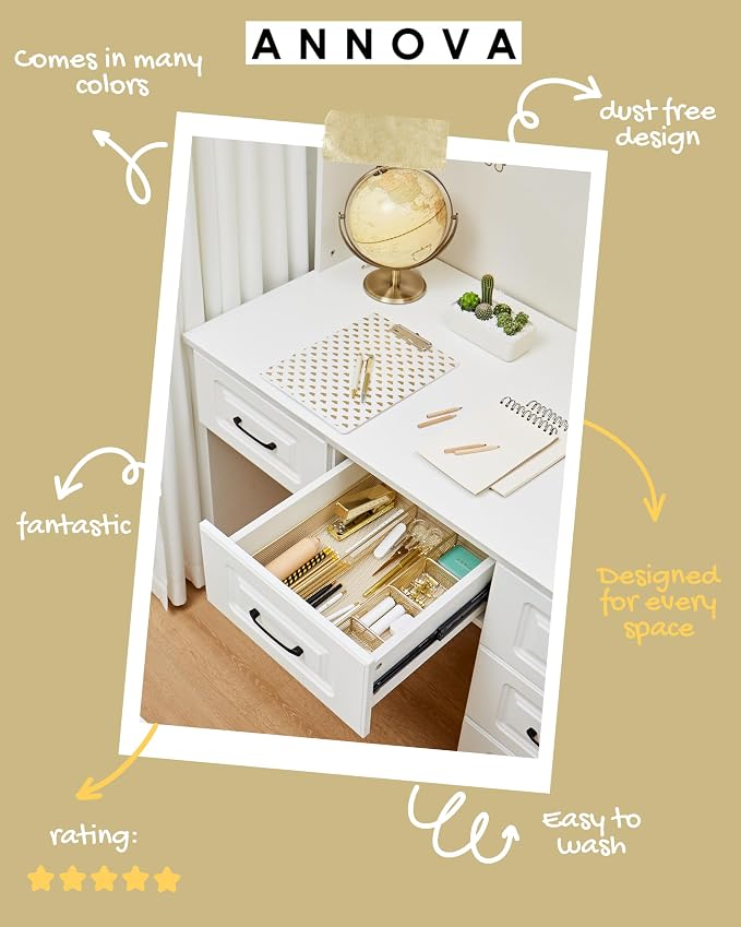 Annova Desk Top Organizer Tray for Office Organization - Metal Mesh - Storage Tray with Dividers for Pens, Desktop Accessories, Bathroom, Kitchen, Makeup and Office Supplies (Large, Gold)
