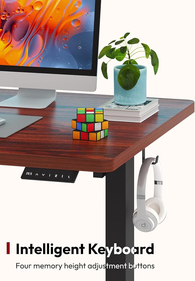 SANODESK One-Piece Electric Standing Desk, Seamless 55 x 28'' Ergonomic Height Adjustable Sit Stand Desk with Memory Presets for Home Office Computer Workstation, Black Frame/Mahogany Top