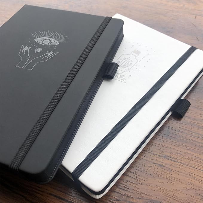 BUKE Dotted Journal - Dot Grid Notebook - 150gsm No Bleed Black Paper - 160 Black Pages - For Women and Men - A5 PU Leather Hardcover 5.75" x 8.5" and Gift Box (BKB-1)