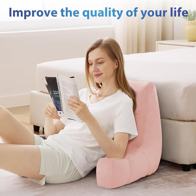 IPYNBAP Back Pillow for Bed Sitting up, Reading Pillow for Sitting in Bed Adult, Back Support Pillow, Memory Foam Sit up Lounge Backrest Pillow with Arms for TV, Couch, Chair, Dorm, 20 Inch, Pink