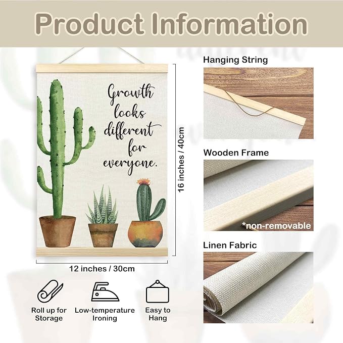 TLESKE Mental Health Cactus Poster Hanger Frame, Motivational Inspirational Hanging Wall Art Decor Framed for Therapy Counseling Office, Growth Looks Different for Everyone Wall Prints Picture, 12x16