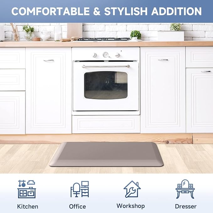 4/5 Inch Thick Kitchen Mats for Floor, StepRite Kitchen Rug for Standing Desk, Non-Slip, Thicker, Stain & Water Resistant, Comfort Anti Fatigue Floor Mat for Home, Kitchen, Office - Khaki,108 * 30''