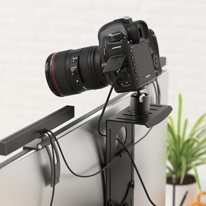 HumanCentric DSLR Monitor Mount Small, Desk Camera Mounting, Light Webcam, Microphone Shelf for Monitor VESA Arm, Replace Clamp Tripods, 100x100mm Patterns, Aluminum, Hardware Included