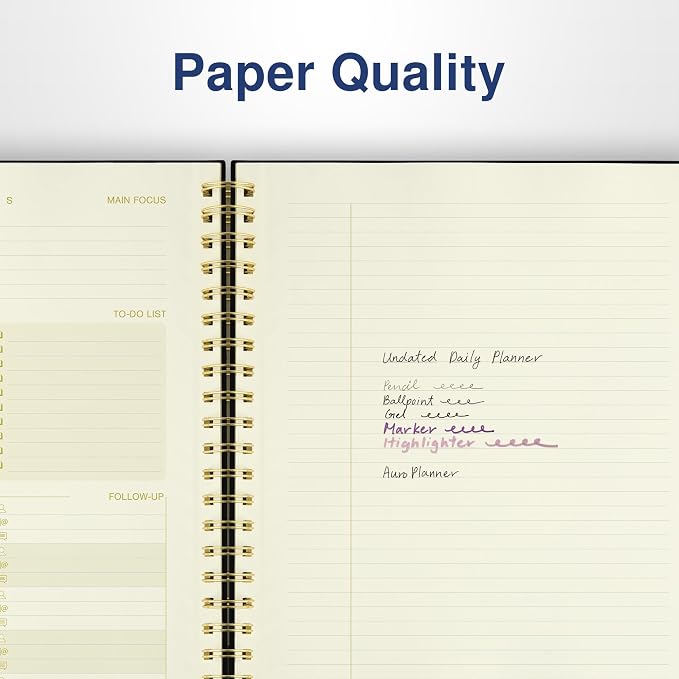 AuroPlanner Undated Daily Planner To Do List Hourly Schedule 2028 2027 2026 Calendar & Holiday Habit Tracker 180 Pages Letter Size 8.5" x 11" Sheets Hardcover Spiral Bound Notebook (Black)