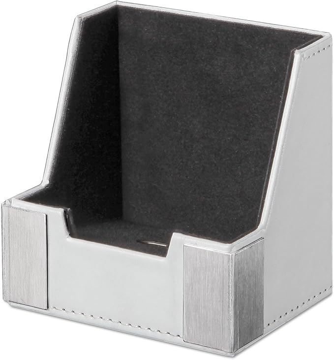 Architect Line Leather-Like Tech Cup Cell Phone Holder, White with Brushed Metal, Matching White Stitching and Velvet-Like Lining