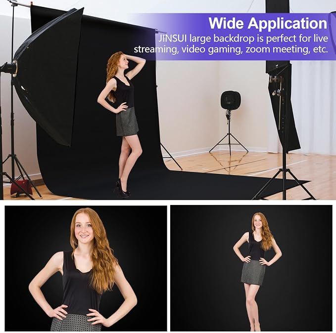 JINSUI Black Backdrop Photo Background Photography Photoshoot 10x20 ft | High-density fabric, large and thick, ideal for birthday party, portrait, video studio, durable and wrinkle-resistant.
