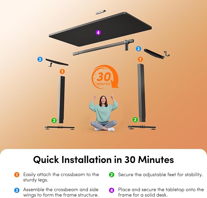 CubiCubi One-Piece Standing Desk, 48 x 24 Electric Height Adjustable Computer Desk, Sit Stand up Home Office Workstations with Whole-Piece Desktop, Black