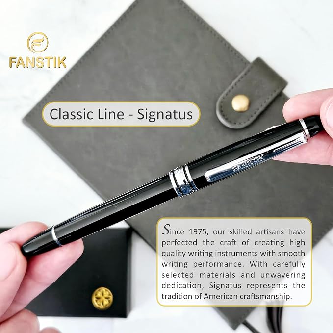 FANSTIK Customized RollerBall pen with name (MADE IN USA), stainless steel, black and silver, luxury engraved pen personalized for men and for women. (RollerBall Black-Silver)
