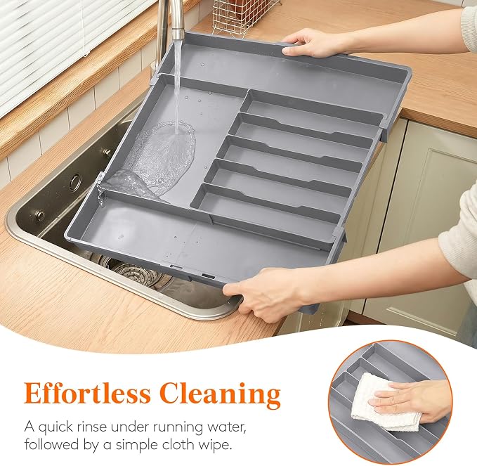 Lifewit Silverware Drawer Organizer, Expandable Utensil Tray for Kitchen, BPA Free Flatware and Cutlery Holder, Adjustable Plastic Storage for Spoons Forks Knives, 5-8 Slots, Gray
