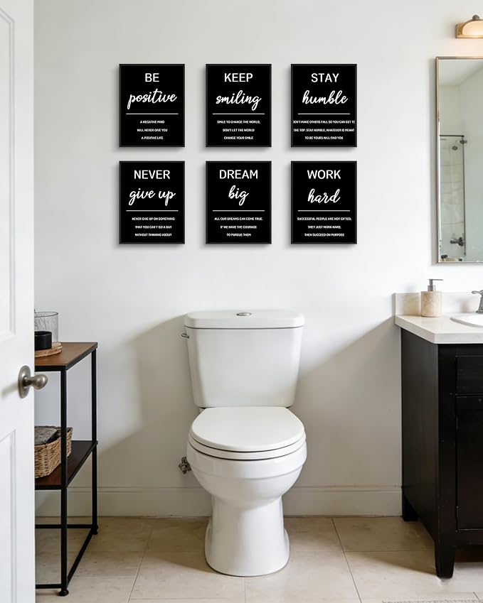 KUVIOKE Inspirational Framed Wall Art Motivational Quotes Wall Decor Encouraging Office Posters Sayings for Classroom Bedroom Living Room Ready to Hang Set of 6, 8x10in (Black Framed)