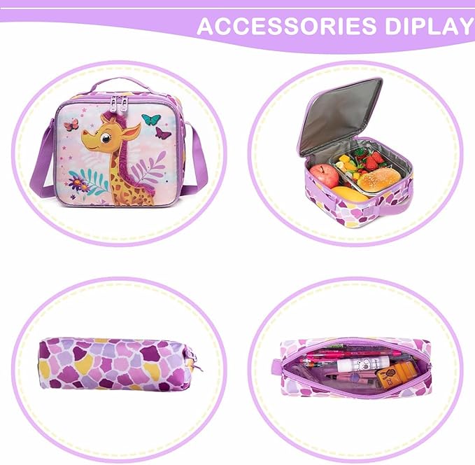 3PCS Backpacks for Girls Large Capacity School Bag with Lunch Box Kids Bookbag Set Travel Bag for Elementary Students Back to School Supplies (12816-3)