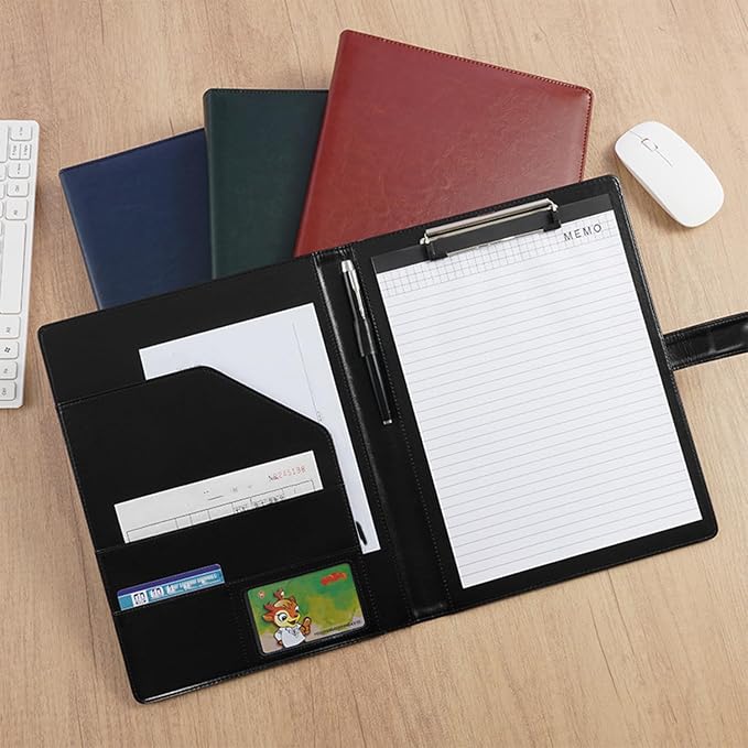 Faux Leather Portfolio with Clipboard – A4/Letter Size Legal Pad Holder, Resume Organizer and Writing Folder, Professional Business Conference Office Padfolio(Blue)