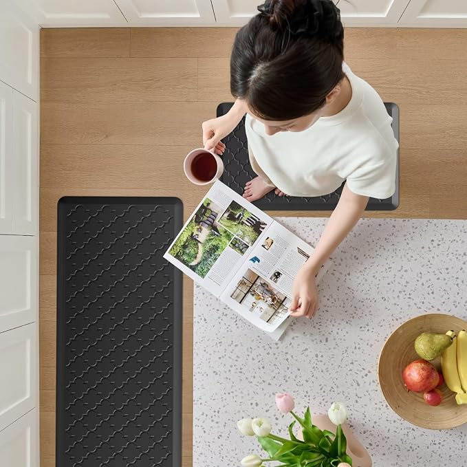 Kitchen Mats for Floor 2 Piece - Anti Fatigue Mats for Kitchen Floor - Non Slip Cushioned Rugs for Standing, Office, Sink, Laundry, Black
