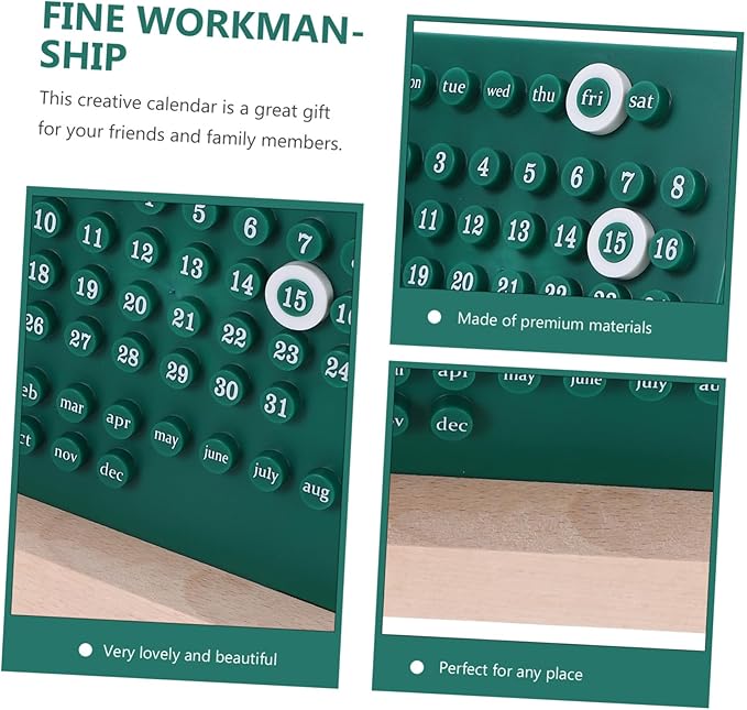 Perpetual Desk Calendar Green Acrylic Date Display Manual Flip Kawaii Ornament for Home Office Bedroom Study Decor with Smooth Edges and Lightweight Design