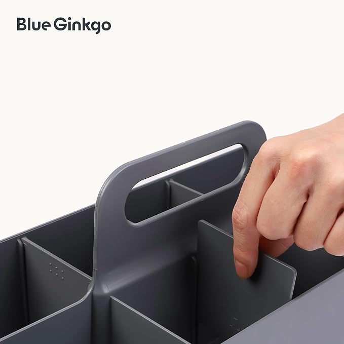 BLUE GINKGO Stackable Organizer Caddy, Long, Grey, Made in Korea | Portable. Adjustable. Home, Office & School Storage.