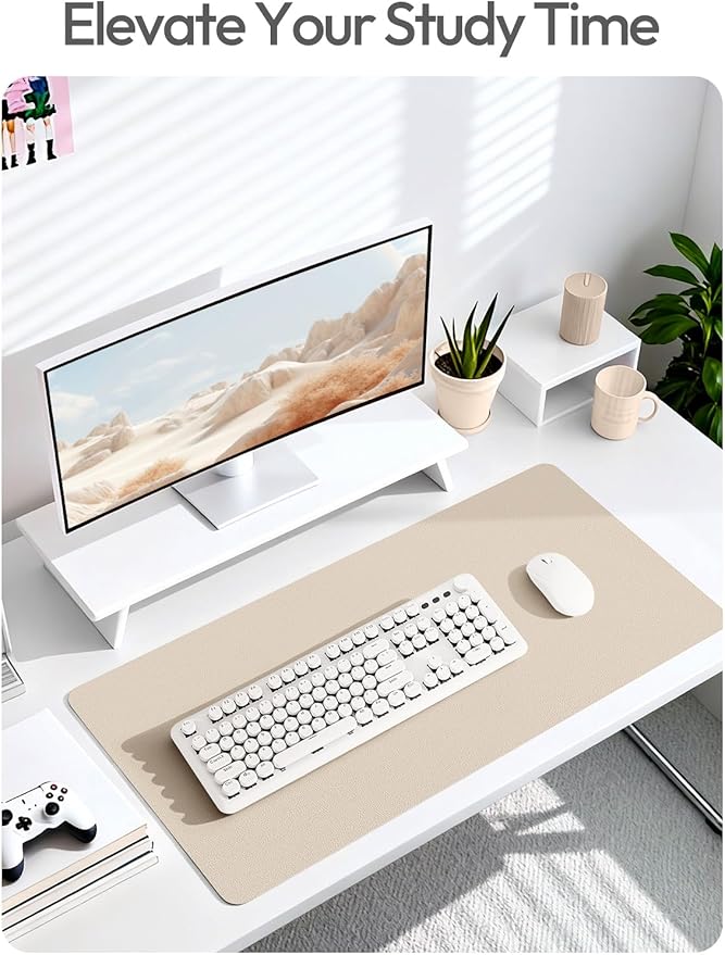 YSAGi Leather Desk Pad Protector, Office Desk Mat, Large Mouse Pad, Non-Slip PU Leather Desk Blotter, Laptop Desk Pad, Waterproof Desk Writing Pad for Office and Home (Eggshell,55" x 17.2")