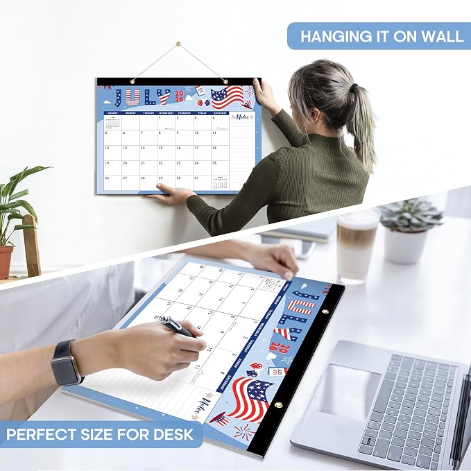 Desk Calendar 2026-2027, 18-Month Calendar Runs from July 2026 to December 2027, Large 17" x 12" Monthly Desktop & Wall Calendar for Home & Office - Festival