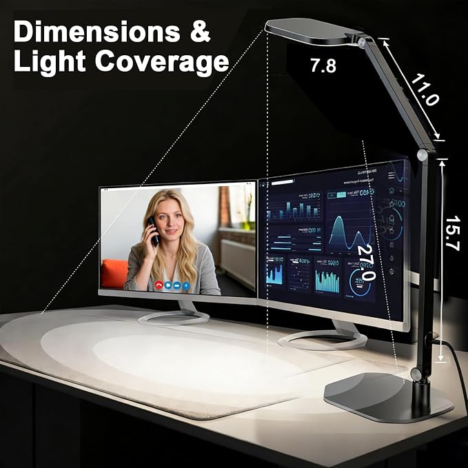NS Pro LED Desk Lamp with Remote, Eye-Caring CRI95+ Dimmable Light, 3000K–6000K Adjustable Color Temperature, Flexible Clamp or Base Mount, Memory Function Desk Lamp for Office, Study & Zoom Meetings