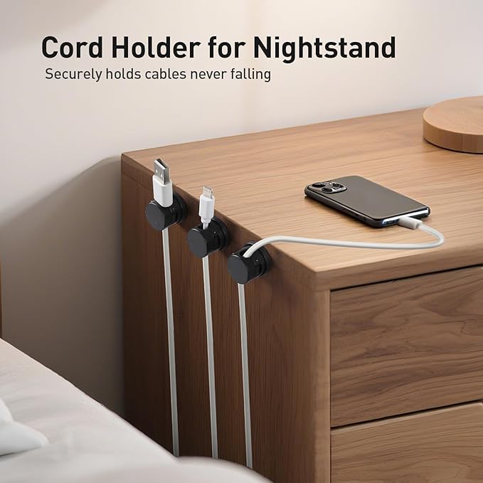 AGPTEK 8 Pack Magnetic Cable Clips, 360° Rotatable Cord Holder, Black | Cable Holder for Nightstand, Desk Cord Organizer Adhesive Wire Management Home Phone Charging Cords USB Cable Keeper