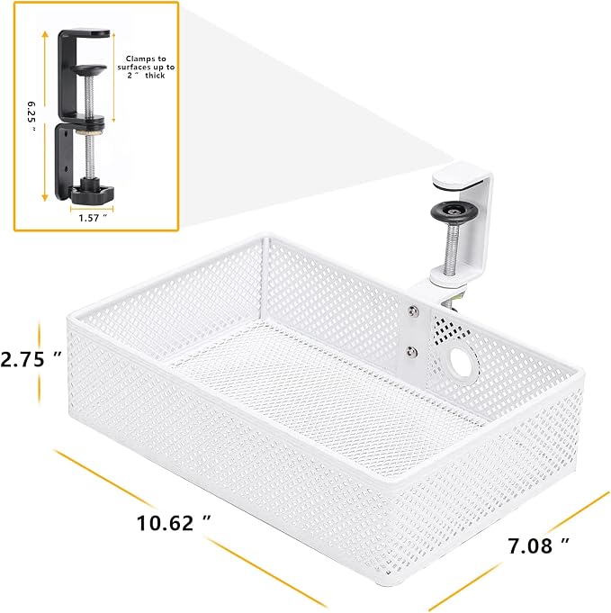 Under Desk Drawer, Clamp on Desk Organizer Hanging Desk Storage Under Table | Under desk organizer: clamp on desk drawer, 360° rotating desk basket, hanging desk organizer, clamp on desk shelf, no-drill