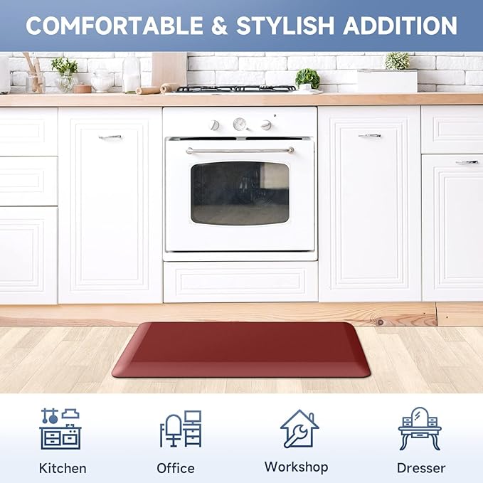 4/5 Inch Thick Kitchen Mats for Floor, StepRite Kitchen Rug for Standing Desk, Non-Slip, Thicker, Stain & Water Resistant, Comfort Anti Fatigue Floor Mat for Home, Kitchen, Office - Red,54 * 22''