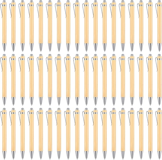 100 Pcs Bamboo Pens Bulk, Wooden Retractable Ballpoint Pens with Engraving for Customizable Gifts, Office Supplies and Writing