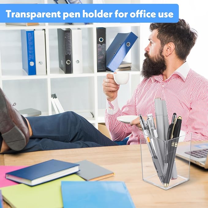 20 Pcs Clear Acrylic Pen Holder for Desk, Makeup Brushes Holders | Modern Organizer Acrylic Pencil Holder Cups Bulk for Classroom School Desk Office Desktop Storage 4"×3"×3"