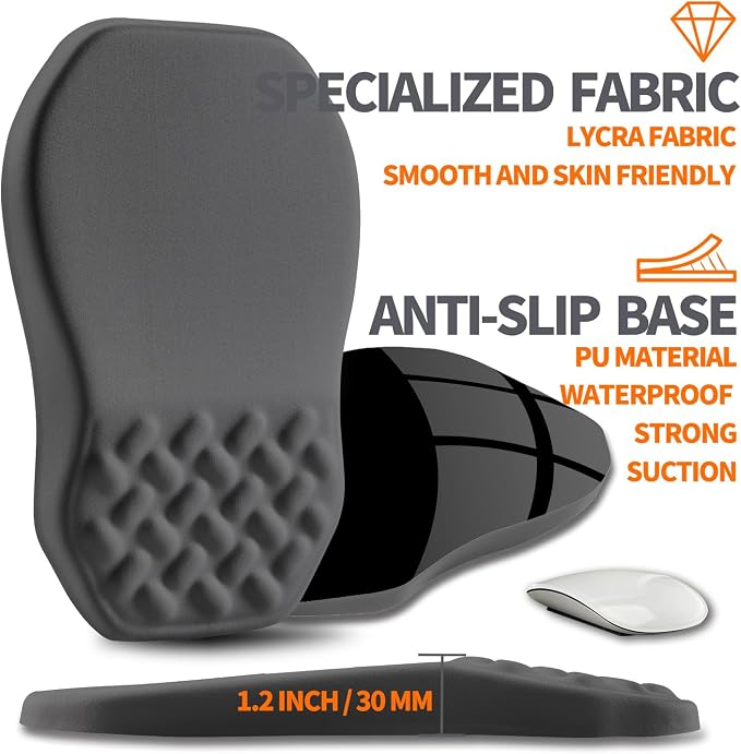 Ergonomic Slope Mouse Pad Wrist Support, Wrist Rest Mousepad for Carpal Tunnel Pain Relief with Massage Bulge and Slow Rebound Memory Foam (12x8 inch, Dark Gray)