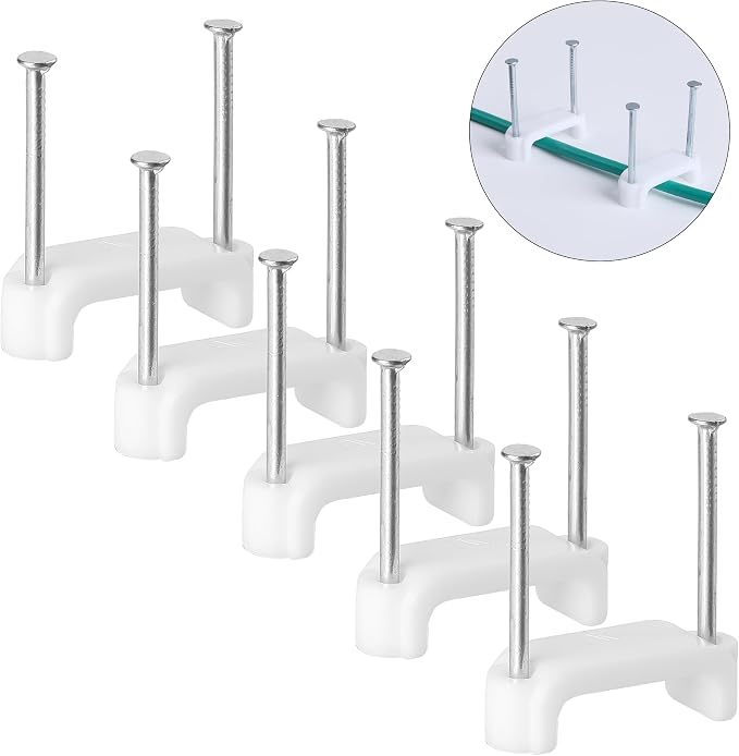 Bates- Cable Clips with Steel Nails, 200 pcs, White, Large, 2-Nail Cord Clips for Wires on Wall, Cable Wall Clip, Wire Wall Clips, Cable Wire Clips, Coaxial Cable Clips, Cord Wall Clip