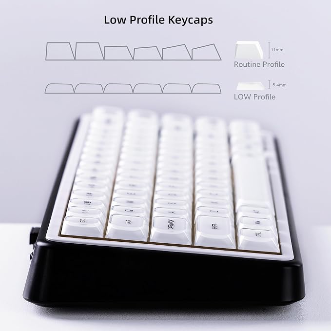 Womier Low Profile Keycaps, White Jelly Keycaps, Shine Through Key Cap | 127 Keys Custom Keycaps for Mechanical Keyboard 60% 65% 75% 80% 100% Cherry Gateron MX Switches, White