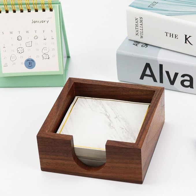 MultiBey Walnut Wood Sticky Notes Memo Pad Holder Dispenser for Desk | Wooden Post-It Note Holder Case & Memo Dispenser. Premium Walnut Desk Accessories Organizer for Office, Home & School