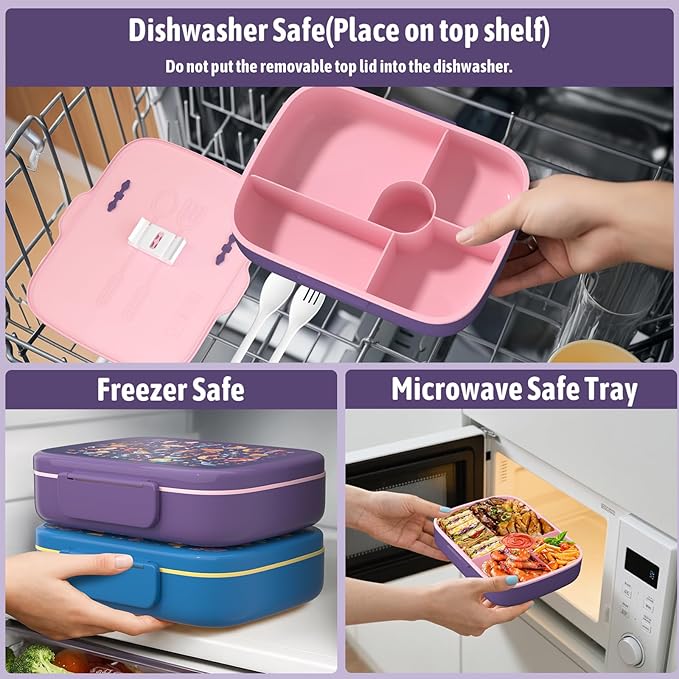 Kids Bento Lunch Box with Thermo Leak-Proof Snack Lunch Container with Insulated Lunch Bag Utensils Set Back to School Supplies Gifts for Boys and Girls Toddlers Kindergarten Lunch Accessories Purple