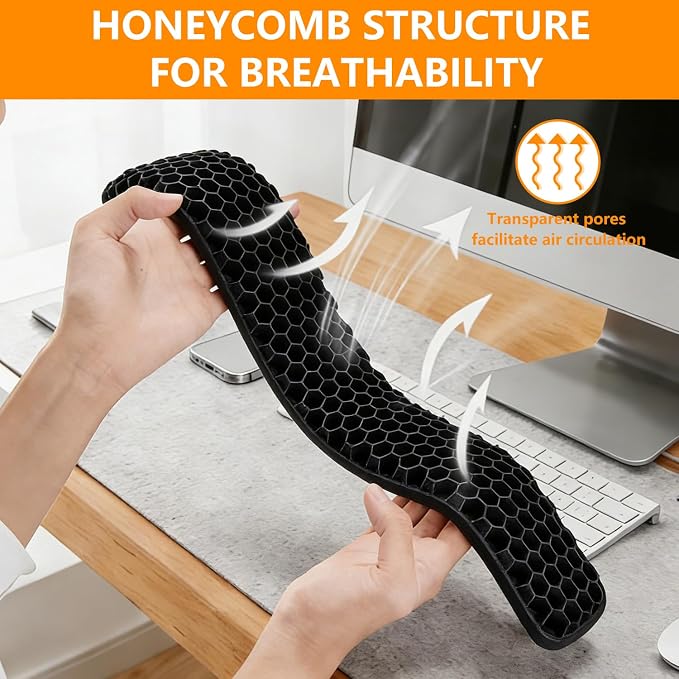 Ergonomic Keyboard and Mouse Wrist Rest Set, Silicone Honeycomb Design, Black, 17.7 x 2.8 x 1 Inches, Non-Deformable Support for Office Gaming Typing (Black)