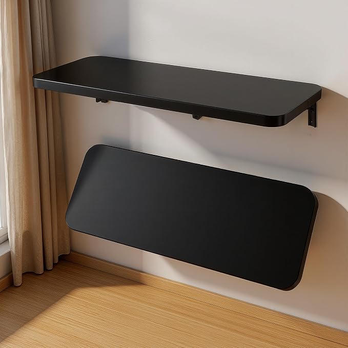 Wall Mounted Folding Table, Folding Desk, The Preferred Choice for Garages and Sheds/Home Offices/Laundries/Home Bars/Kitchens (Black, 47.22" D x 19.68" W)