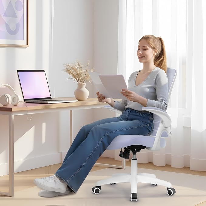 NEO CHAIR Office Desk Gaming Chair Computer High Back Mesh Seat with Rolling Wheels Ergonomic Adjustable Comfy Flip-up Armrests Lumbar Support Height for Home (Purple)