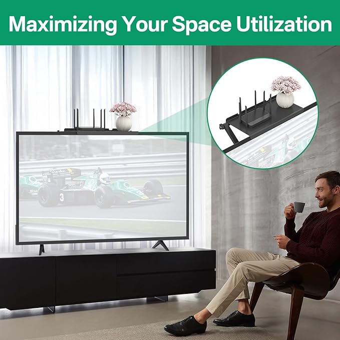 Adjustable TV Top Shelf for Streaming Devices/Cable Box/Router and Home Decor TVs Top Storage Bracket - 13 Inch Wide Platform Screen Top Shelf Mount for Monitor Top of TV Shelfs Mounting Bracket