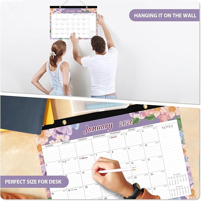 2026 Desk Calendar, Large Desktop/Wall Monthly Calendar (Jan. 2026 - Jun. 2027) 17'' x 12'' School Year Desk Planner for Teacher Family School Office Supplies (Pack of 2)