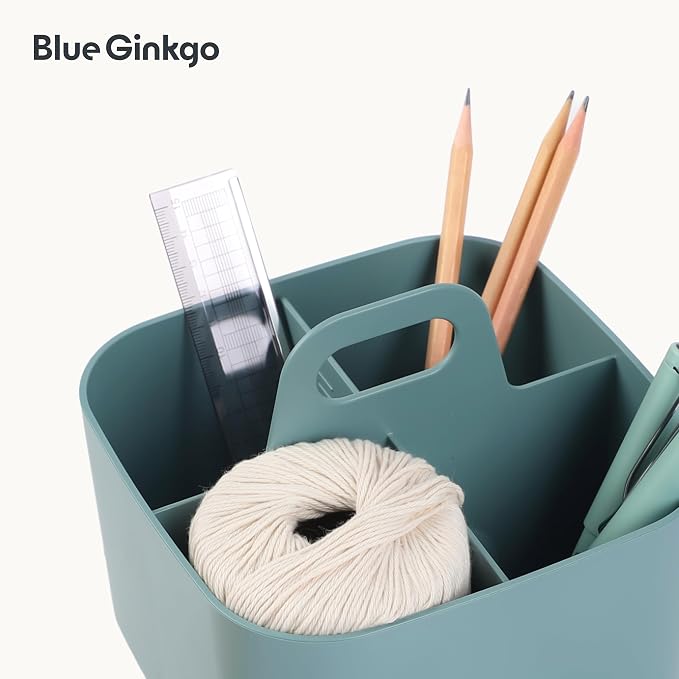 BLUE GINKGO Stackable Organizer Caddy, Square, Green, Made in Korea | Portable. Adjustable. Home, Office & School Storage.
