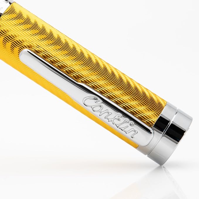 Conklin Herringbone Signature Pen Set – Yellow Rollerball + Ballpoint with Standard Refills – Luxury Writing Gift Set for Professionals, Collectors, and Everyday Use