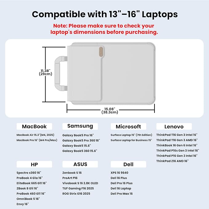 Nillkin Upgraded 13-16 Inch Laptop Sleeve Case for MacBook/Dell/HP/Lenovo/Asus, Unique Slim Travel Computer Bag with Adjustable Stand & Mouse Pad, Magnetic Handle, PU Leather, Gray