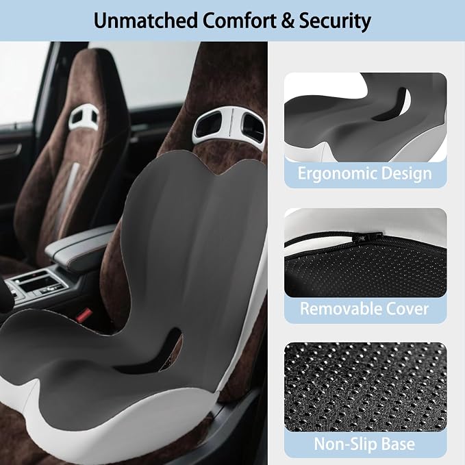 Back and Seat Cushion for Office, Back & Tailbone Pain Relief, Raised Cushion for Lumbar and Butt, Double-Sided Anti-Slip, Improves Sitting Posture, Ergonomic Memory Foam Lumbar Cushion
