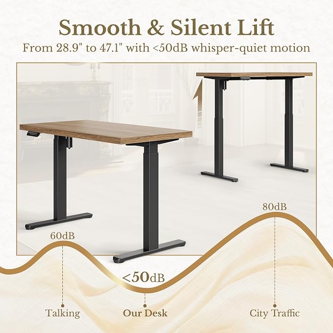ErGear Electric Standing Desk, 48 Inch Adjustable Height Sit Stand Up Desk with 1.18" Thickness Whole-Piece Desktop, Computer Office Desk for Home Office, Light Oak