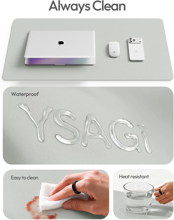 YSAGi Leather Desk Protector, Office Mat, Large Mouse Mat, Non-Slip PU Leather Blotter, Laptop Desk Mat, Waterproof Writing Pad for Office and Home(Light Grey, 42" x 17.2")